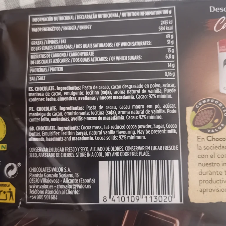 Chocolate puro de 99 o 92%
